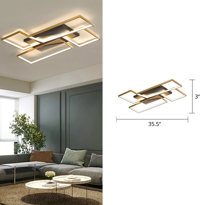 Zwart-goud rechthoekig plafondarmatuur Eenvoud LED metalen inbouwlamp voor woonkamer Clearhalo