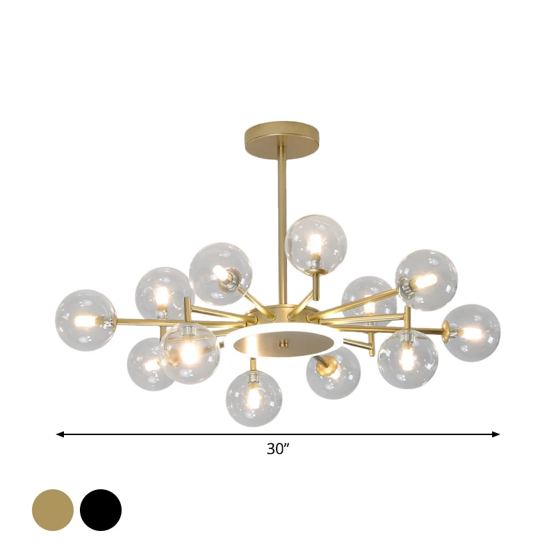 Zwart/Goud Starburst Kroonluchter Eigentijds 12/16-Head Opal Frosted/Helder Glas Ophanging Verlichting voor Woonkamer Clea...