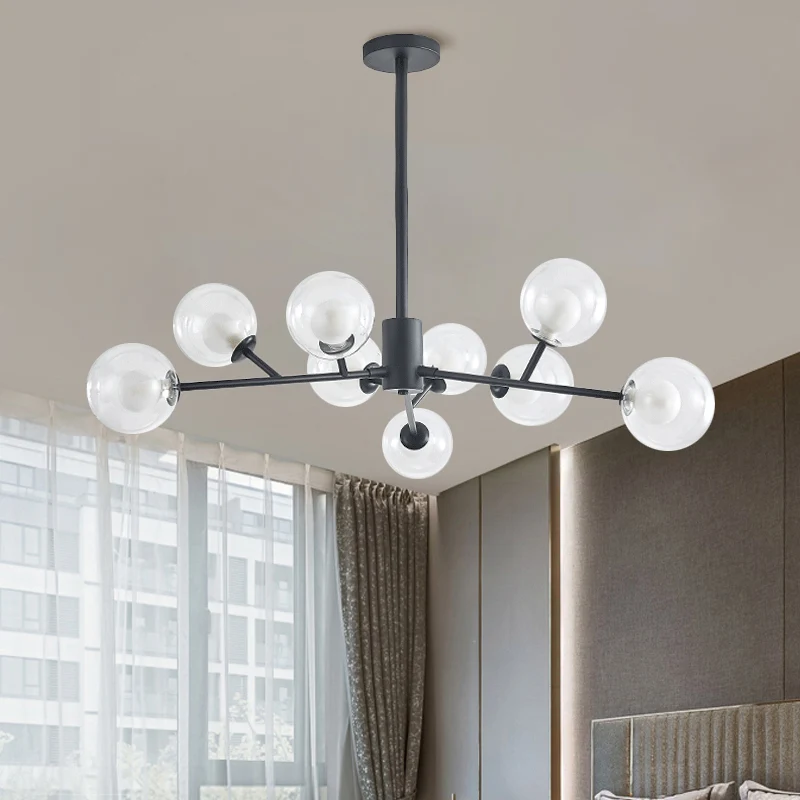 Zwart/goud vertakte designkroonluchter 9/12 lichten Post moderne glazen kap hanglamp Clearhalo