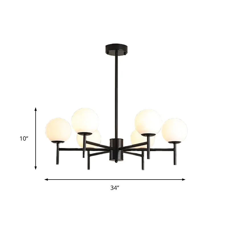 Zwart/Gouden Globe Kroonluchter Verlichting met Radiaal Ontwerp Eigentijds 6/8/9 Lichten Melkglazen Kroonluchter Hanglamp...