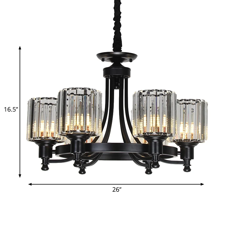 Zwart/Gouden Kroonluchterlamp Vintage Stijlvol Kristal en Metaal 3/6 Koppen Hangende Verlichting met Cilinderkap Clearhalo