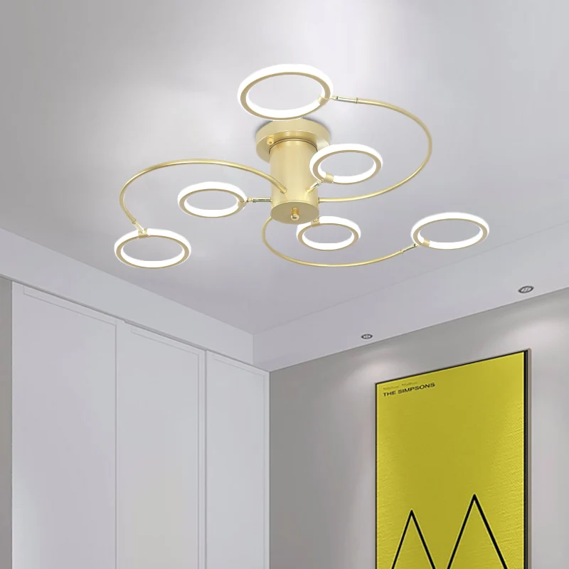 Zwart/Gouden Swirl Semi-inbouwverlichting Modern acryl LED-plafondarmatuur met ringen voor slaapkamer Clearhalo