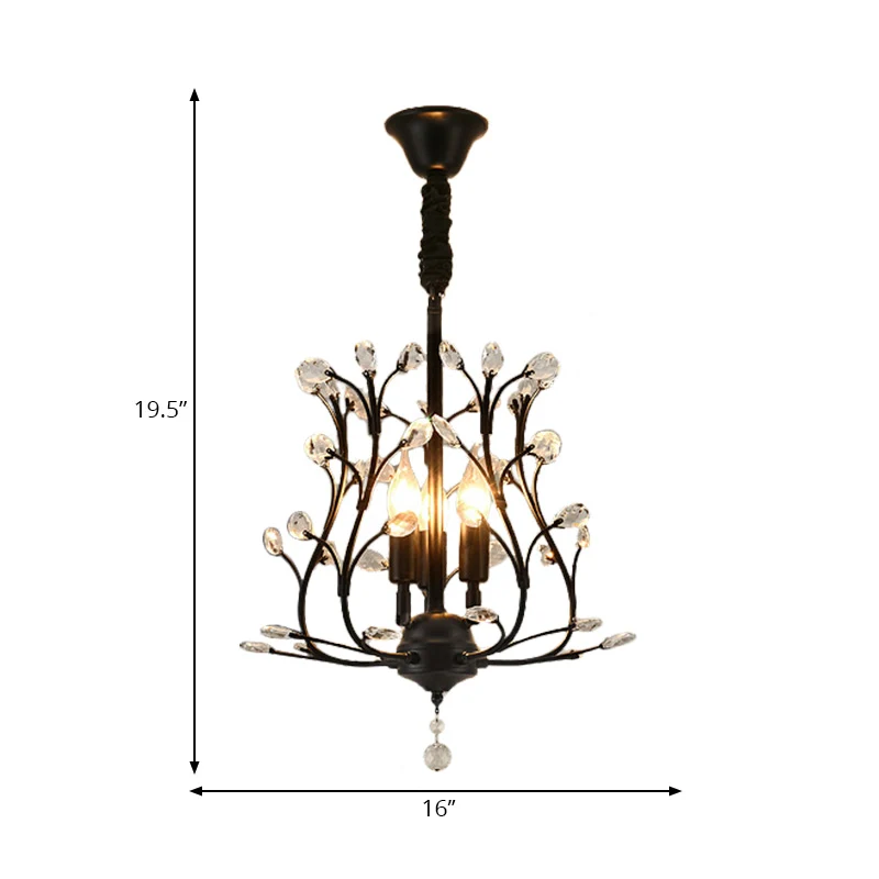 Zwart/Gouden Tak Kroonluchter Licht Modernisme Kristal 3 Lampen Hanglamp voor Eetkamer Clearhalo