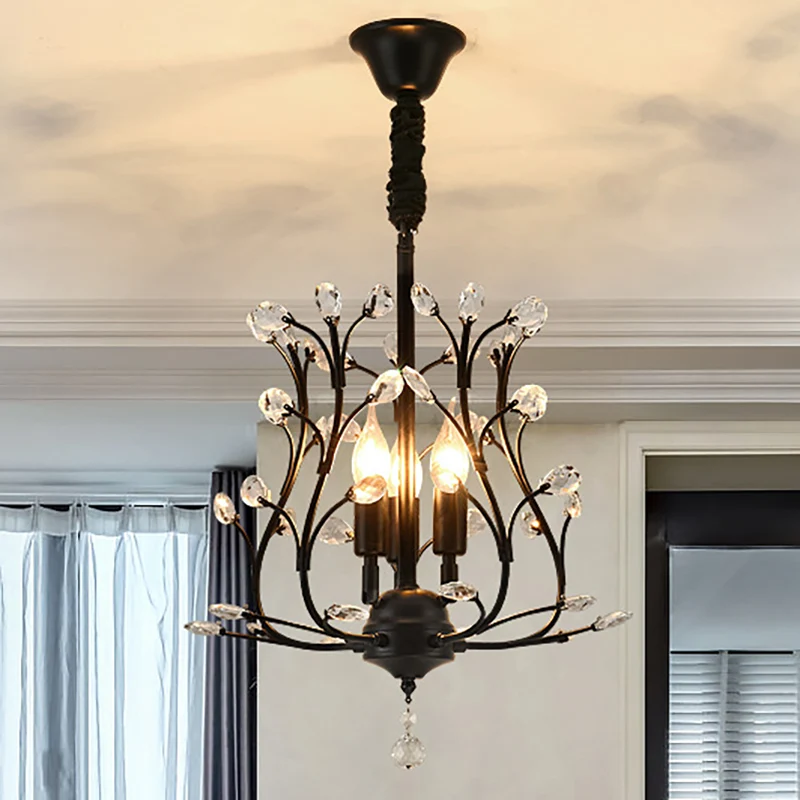 Zwart/Gouden Tak Kroonluchter Licht Modernisme Kristal 3 Lampen Hanglamp voor Eetkamer Clearhalo
