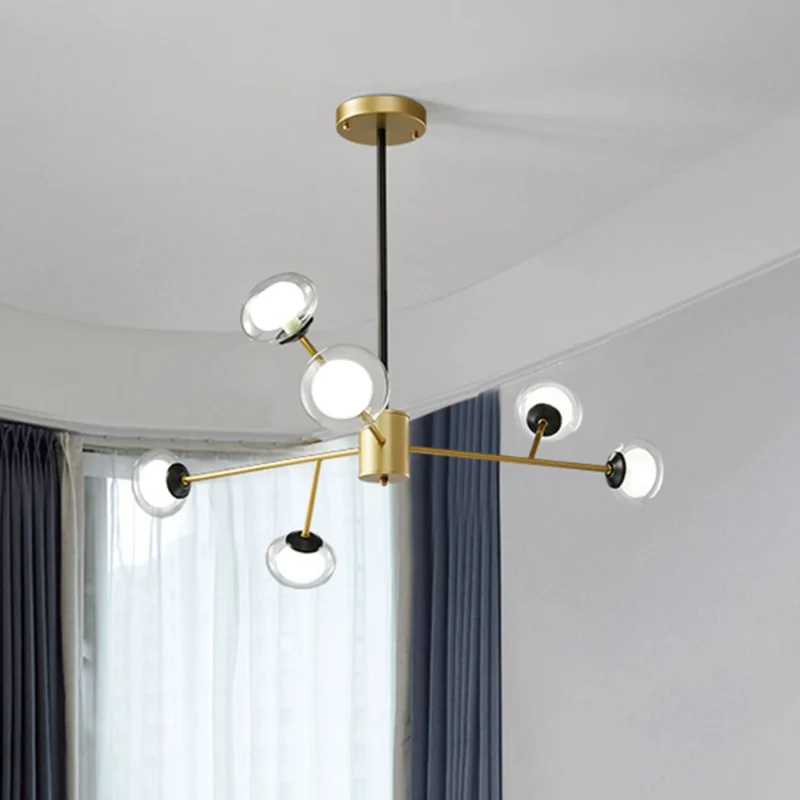 Zwart/Gouden Tak Plafond Kroonluchter Postmodern 6/15/18 Hoofden Metalen Hanglamp Kit met Bal Melkachtige Glazen Kap Clear...