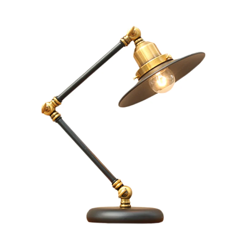 Zwart/goudkleurige afwerking, bureaulamp met 1 lamp, boerderij, metalen nachtkastje met zwenkarm en uitlopende kap Clearhalo
