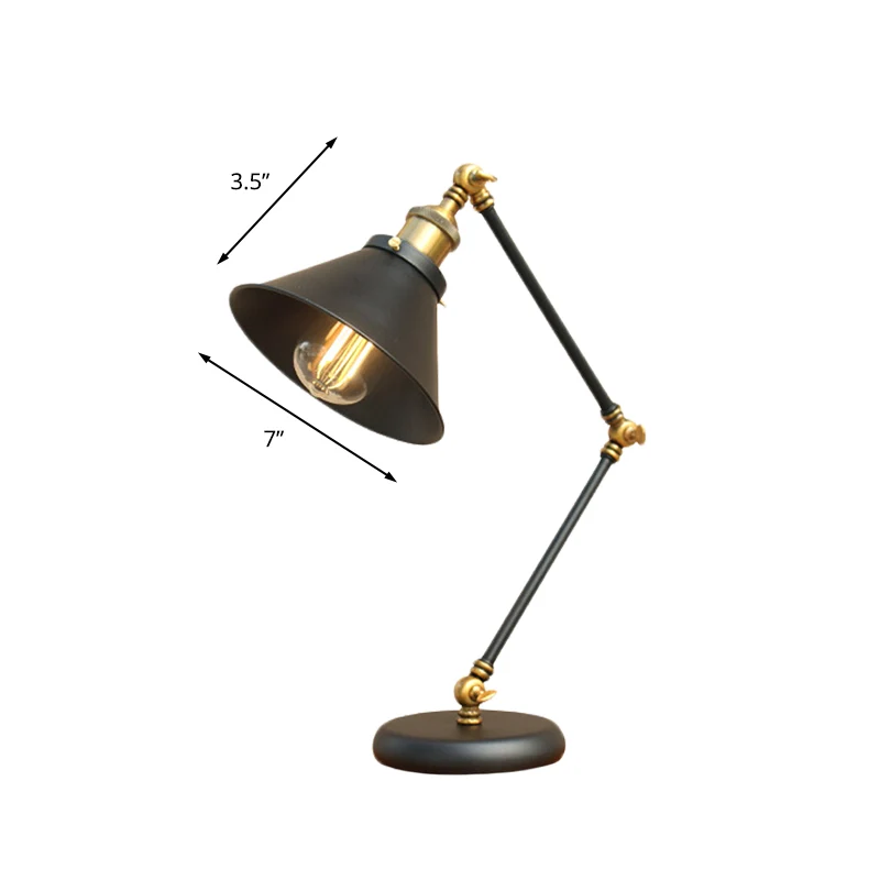 Zwart/goudkleurige afwerking, bureaulamp met 1 lamp, boerderij, metalen nachtkastje met zwenkarm en uitlopende kap Clearhalo