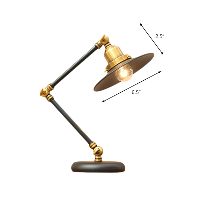 Zwart/goudkleurige afwerking, bureaulamp met 1 lamp, boerderij, metalen nachtkastje met zwenkarm en uitlopende kap Clearhalo