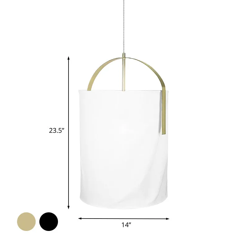 Zwart/Goud-Wit Pail Drop Lamp Eenvoud 1 Kop Stoffen Hanglamp voor Slaapkamer Clearhalo