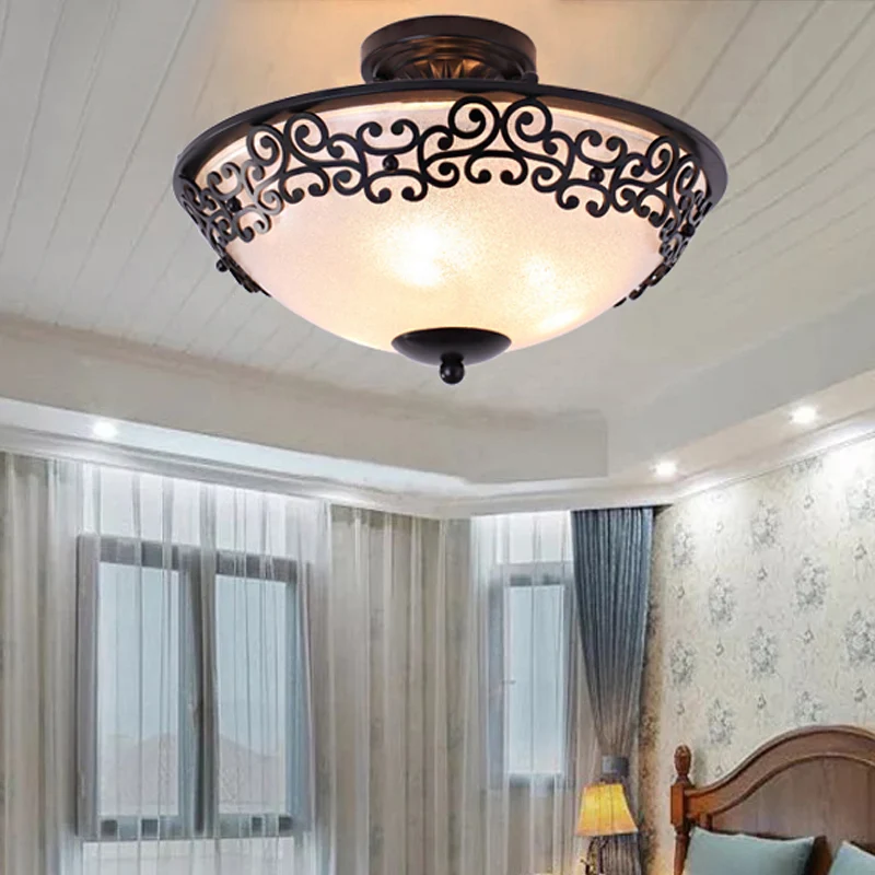 Zwart/messing komvormige semi-inbouw klassieke matglazen 3/5-lichts slaapkamerplafondlamp Clearhalo