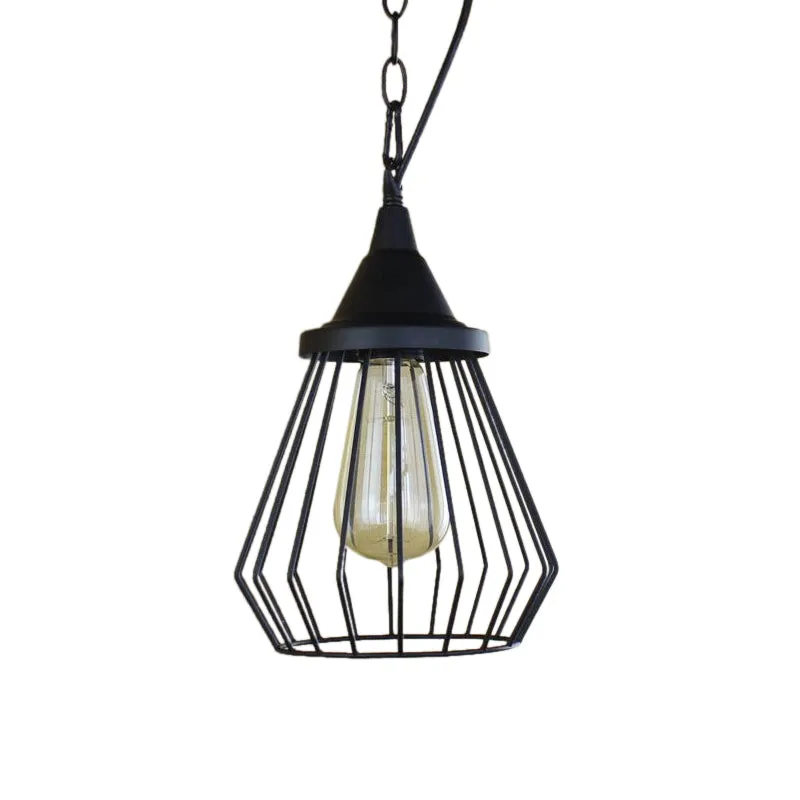 Zwart/messing 1 lamp plafondverlichting magazijnstijl metalen draadkooi schaduw hanglamp voor eettafel Clearhalo