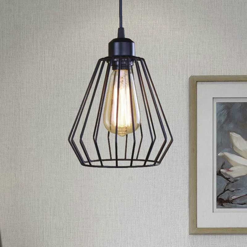 Zwart/messing 1 lamp plafondverlichting magazijnstijl metalen draadkooi schaduw hanglamp voor eettafel Clearhalo