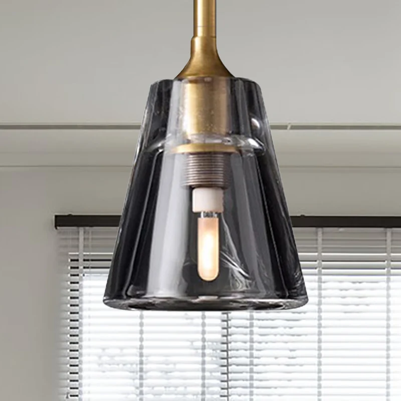 Zwart/messing/chroom kegel hanglamp post modernistische led dubbele rookglazen plafondlamp Clearhalo