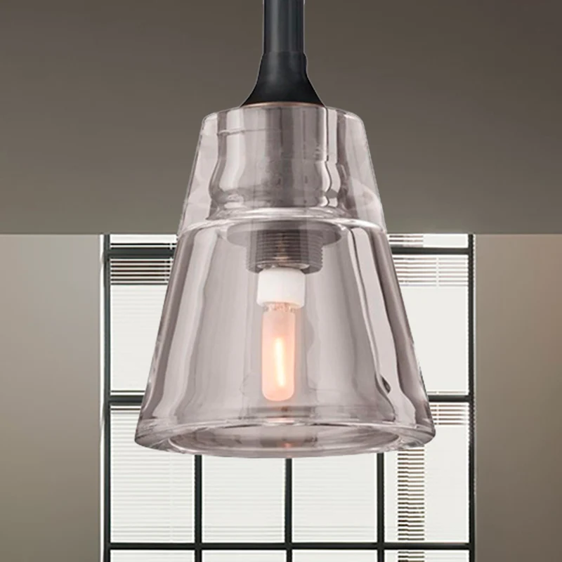Zwart/messing/chroom kegel hanglamp post modernistische led dubbele rookglazen plafondlamp Clearhalo