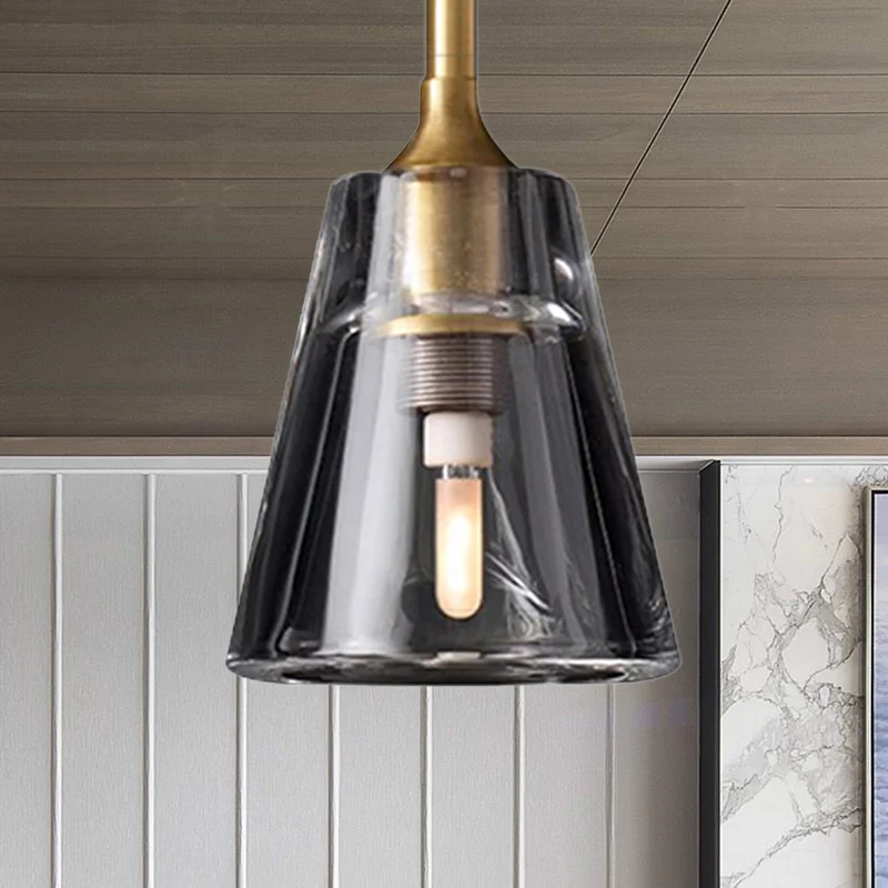 Zwart/messing/chroom kegel hanglamp post modernistische led dubbele rookglazen plafondlamp Clearhalo