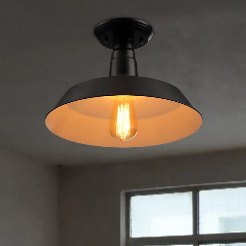 Zwart/Rood 1-kops semi-inbouwlamp industriële stijl metalen schuurschaduwplafondlamp voor gang, 10"/14" W Clearhalo