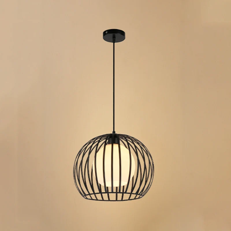 Zwart/wit 1-lamps plafondhanglamp industriële stijl metallic Global Cage ophanglamp voor woonkamer Clearhalo