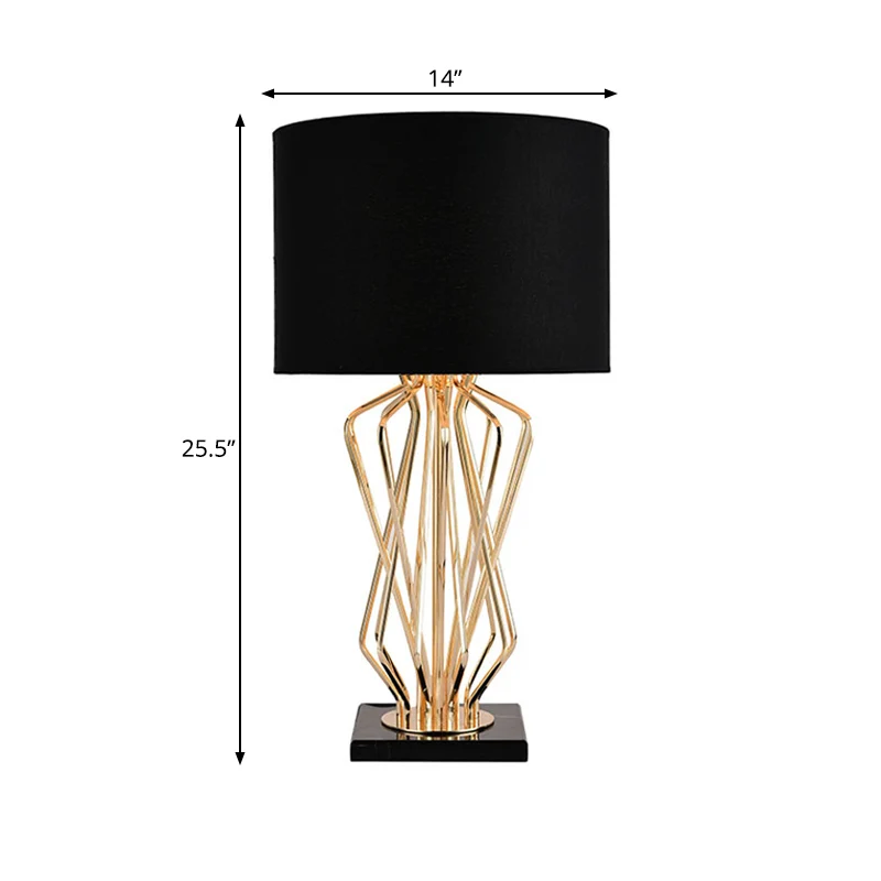 Zwart/wit 1-lichts taakverlichting Klassieke stoffen drum-nachttafellamp voor slaapkamer met geometrische voet Clearhalo