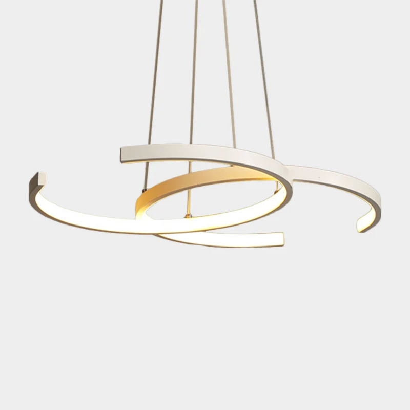 Zwart/wit 2 C-frame kroonluchterlamp modernisme LED metalen neerwaartse verlichtingshanger warm/wit licht Clearhalo