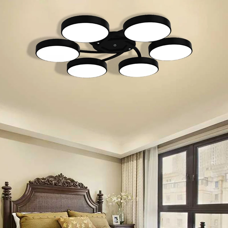 Zwart/wit drumschaduw plafondlamp 3/6/9 koppen Scandinavische stijl acryl semi-plafondmontage licht voor woonkamer Clearhalo