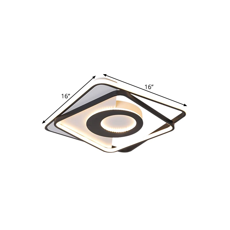 Zwart-wit geïnterlinieerde vierkante semi-inbouw Noordse LED acryl dicht bij plafondlamp warm/wit licht, 16"/20" breed Cle...