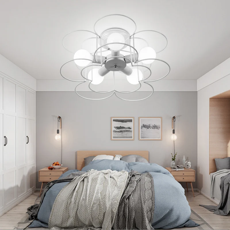 Zwart/wit ijzeren frame semi-inbouwverlichting moderne metalen 5-lichts slaapkamer plafondmontage kroonluchter Clearhalo