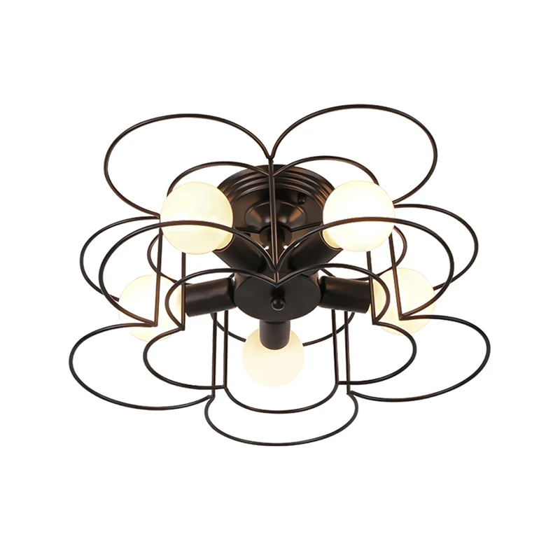 Zwart/wit ijzeren frame semi-inbouwverlichting moderne metalen 5-lichts slaapkamer plafondmontage kroonluchter Clearhalo