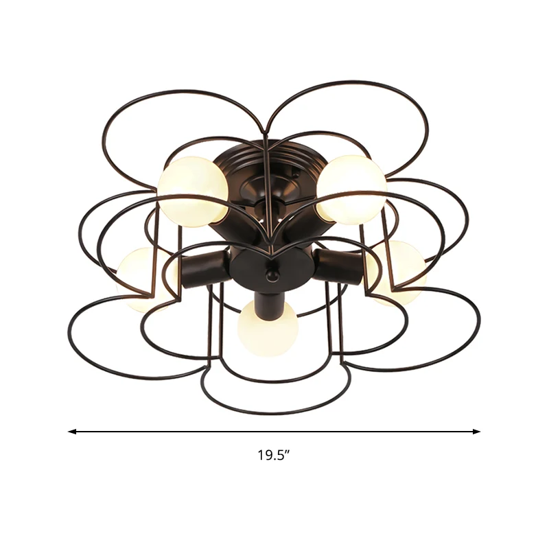Zwart/wit ijzeren frame semi-inbouwverlichting moderne metalen 5-lichts slaapkamer plafondmontage kroonluchter Clearhalo