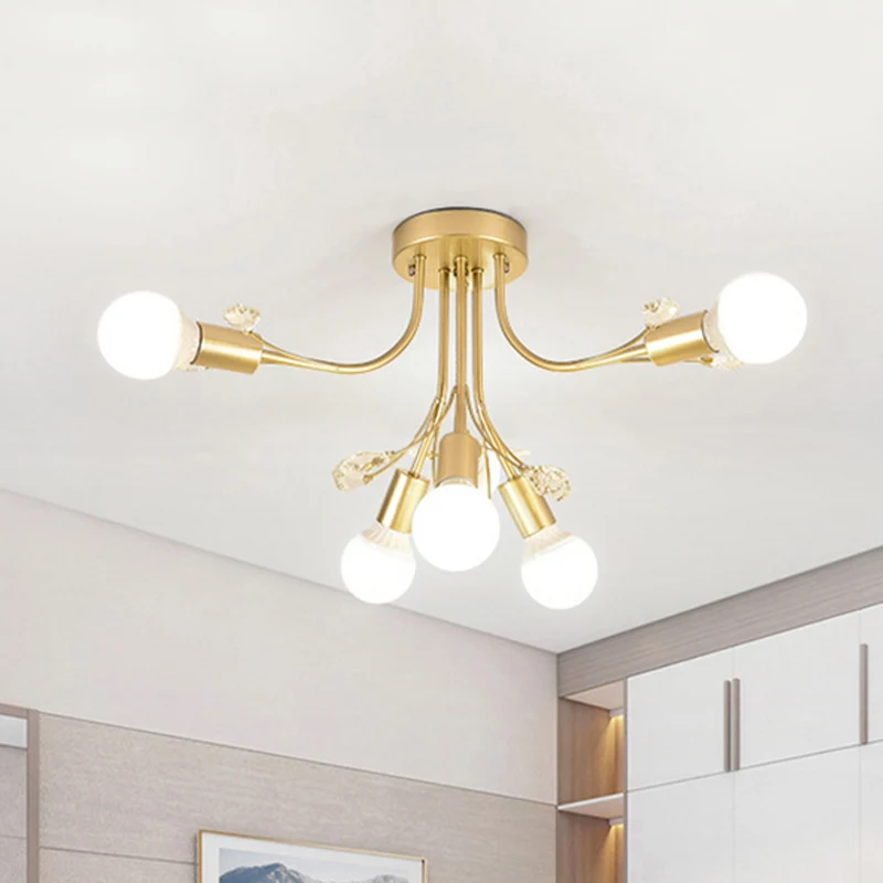 Zwart/Wit/Goud Gebogen Armen Semi-inbouwlamp Noords Metaal 6/9 Lichten Plafondinbouwmontage voor slaapkamer Clearhalo