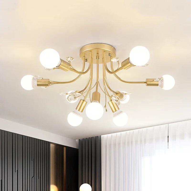 Zwart/Wit/Goud Gebogen Armen Semi-inbouwlamp Noords Metaal 6/9 Lichten Plafondinbouwmontage voor slaapkamer Clearhalo