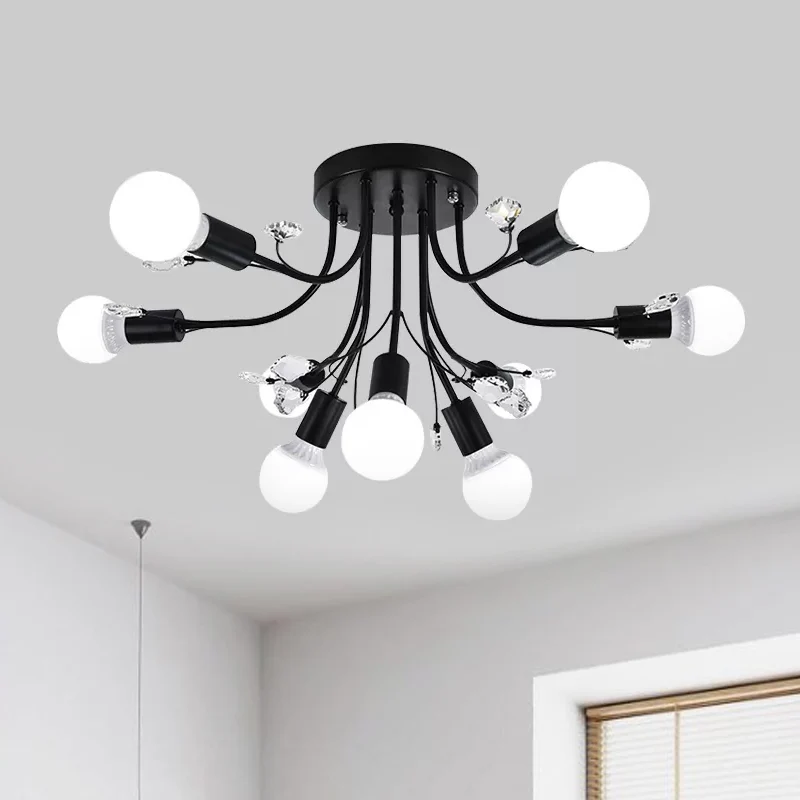 Zwart/Wit/Goud Gebogen Armen Semi-inbouwlamp Noords Metaal 6/9 Lichten Plafondinbouwmontage voor slaapkamer Clearhalo