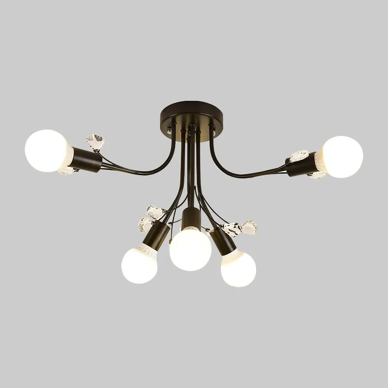 Zwart/Wit/Goud Gebogen Armen Semi-inbouwlamp Noords Metaal 6/9 Lichten Plafondinbouwmontage voor slaapkamer Clearhalo