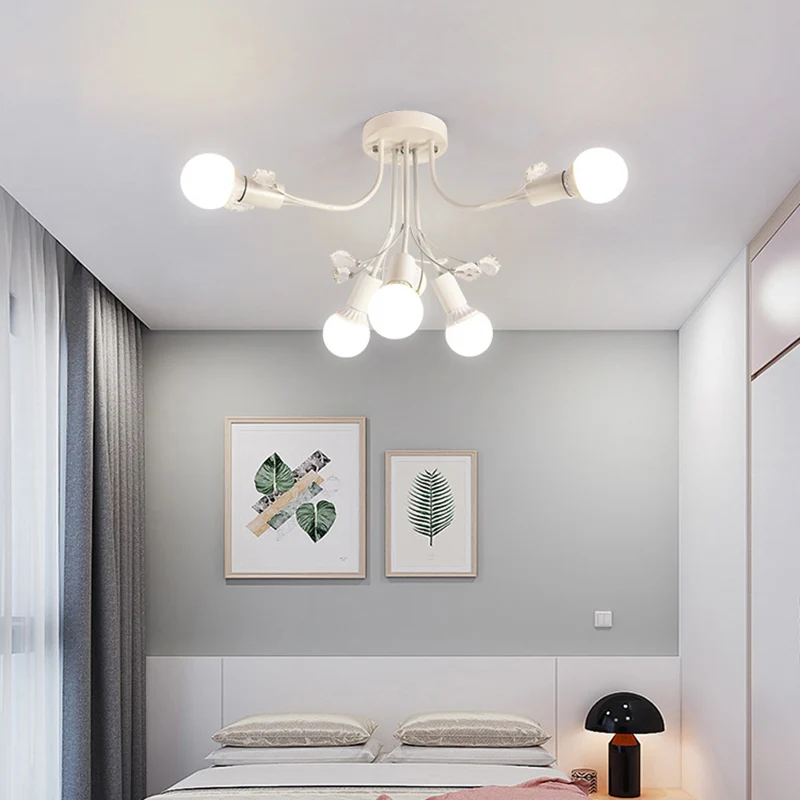 Zwart/Wit/Goud Gebogen Armen Semi-inbouwlamp Noords Metaal 6/9 Lichten Plafondinbouwmontage voor slaapkamer Clearhalo