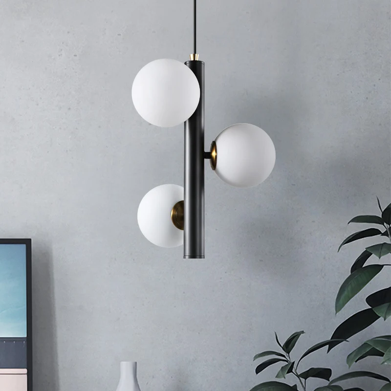 Zwart/Wit/Goud Lineaire Kroonluchter Licht Eenvoud 3 Lichten Wit Glazen Hangende Hanglamp Clearhalo