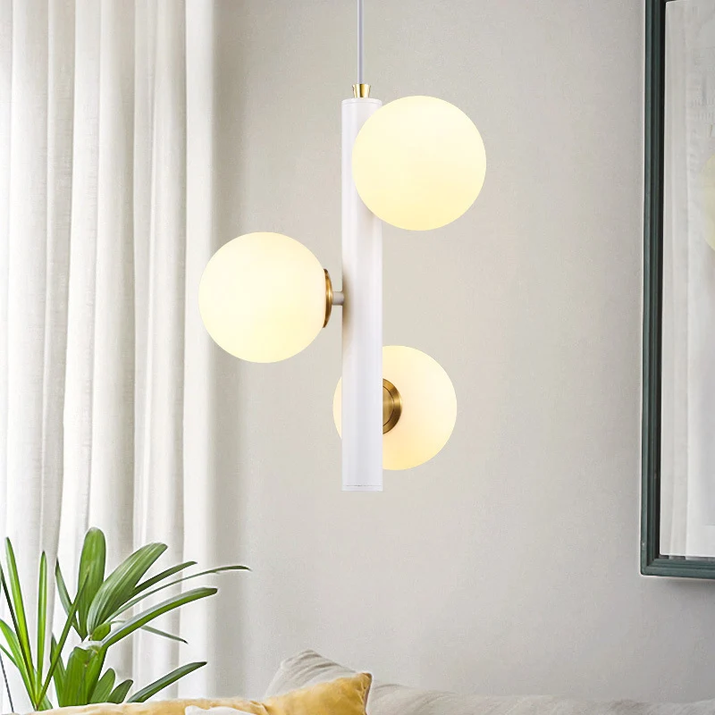 Zwart/Wit/Goud Lineaire Kroonluchter Licht Eenvoud 3 Lichten Wit Glazen Hangende Hanglamp Clearhalo