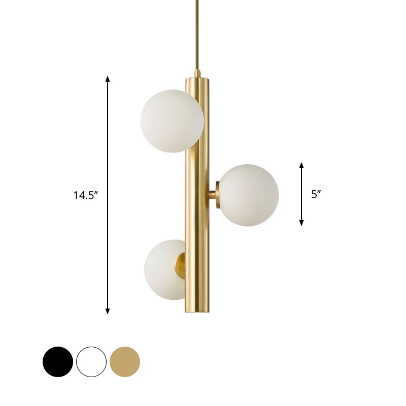 Zwart/Wit/Goud Lineaire Kroonluchter Licht Eenvoud 3 Lichten Wit Glazen Hangende Hanglamp Clearhalo