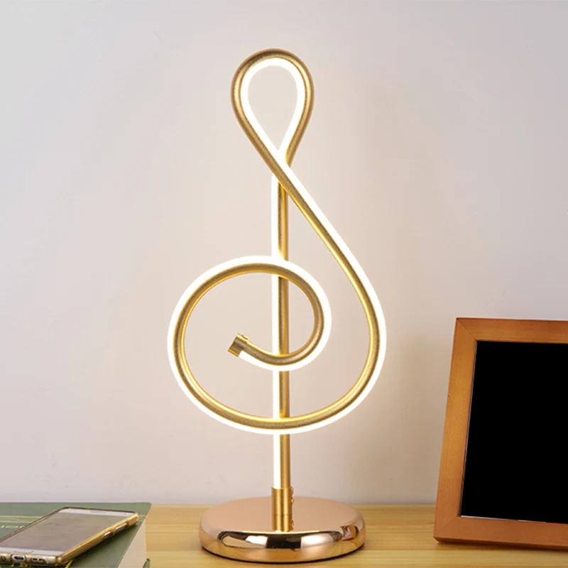 Zwart/Wit/Goud Muzieknoot Bureaulamp Minimalisme LED Metalen Nachtkastje Verlichting met Ronde Sokkel Warm/Wit Licht Clear...
