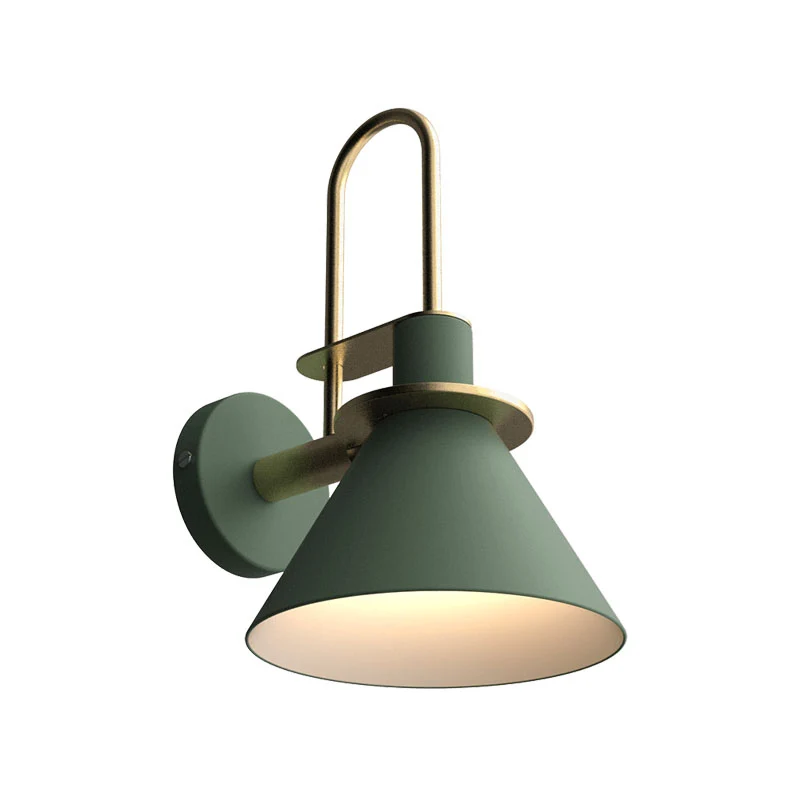 Zwart/Wit/Groen Kegelwandlamp Macaron 1-lichts metalen wandlamp met gebogen arm voor slaapkamer, warm/wit licht Clearhalo