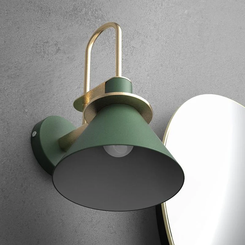 Zwart/Wit/Groen Kegelwandlamp Macaron 1-lichts metalen wandlamp met gebogen arm voor slaapkamer, warm/wit licht Clearhalo