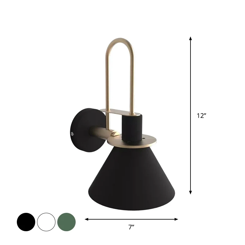Zwart/Wit/Groen Kegelwandlamp Macaron 1-lichts metalen wandlamp met gebogen arm voor slaapkamer, warm/wit licht Clearhalo