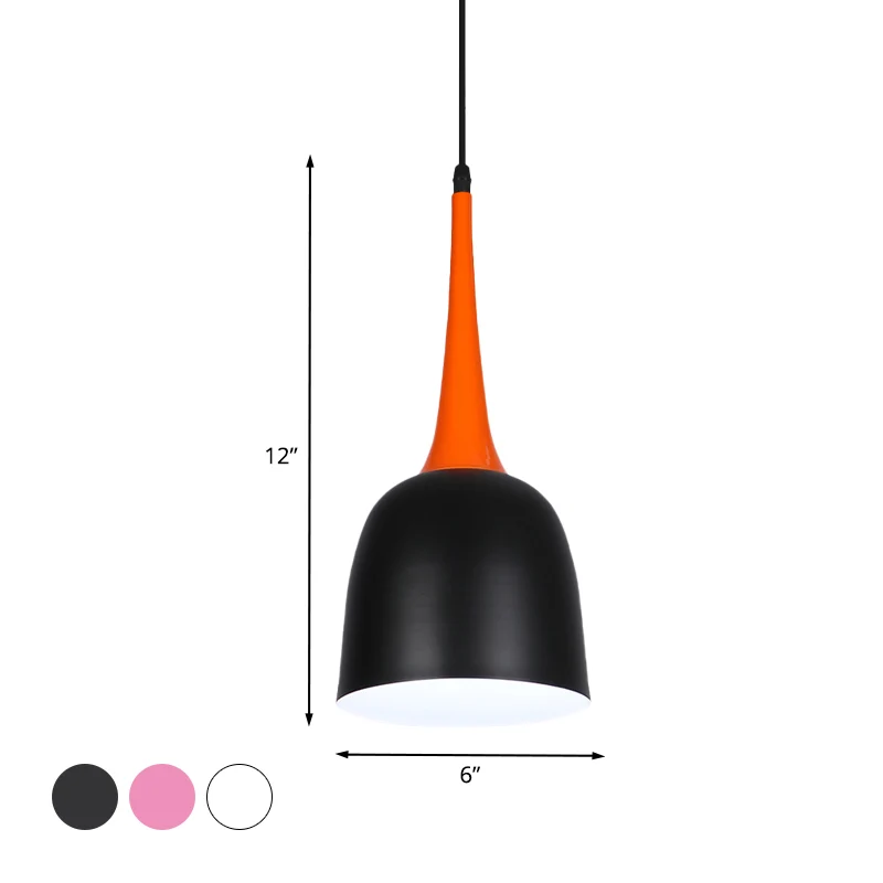 Zwart/wit/roze bel-slingerlamp Macaron enkele ijzeren verlichtingshanger met oranje taps toelopende handgreep Clearhalo