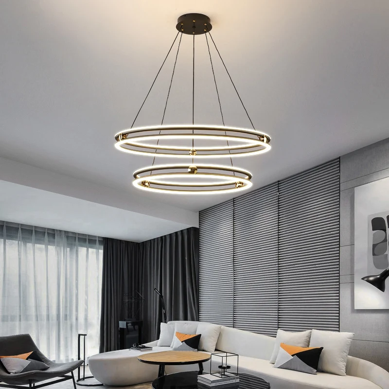 Zwart-witte cirkelkroonluchter, minimalistische aluminium LED-hanglamp voor eetkamer Clearhalo