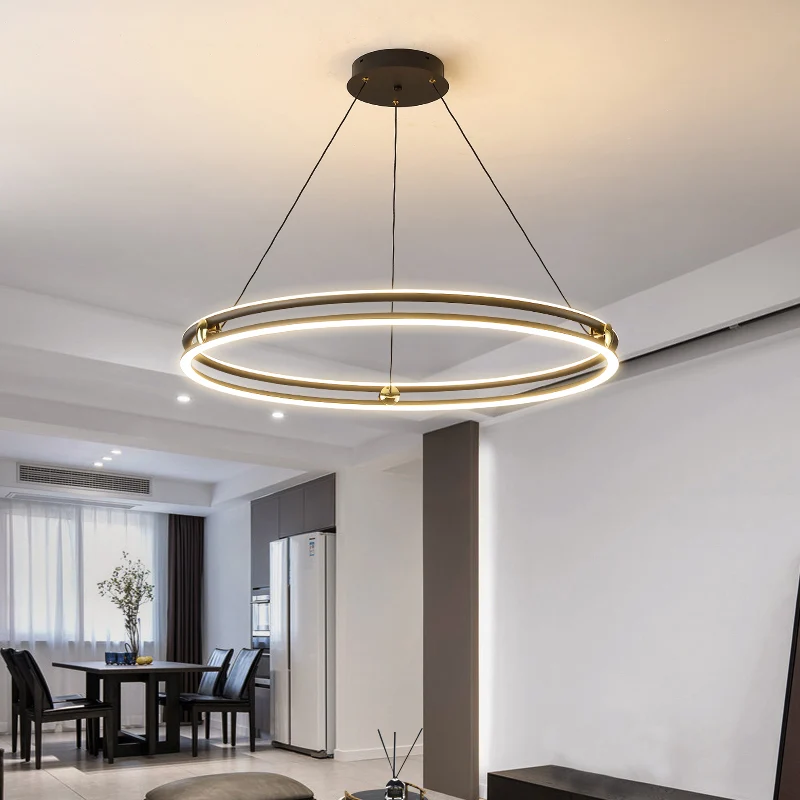 Zwart-witte cirkelkroonluchter, minimalistische aluminium LED-hanglamp voor eetkamer Clearhalo