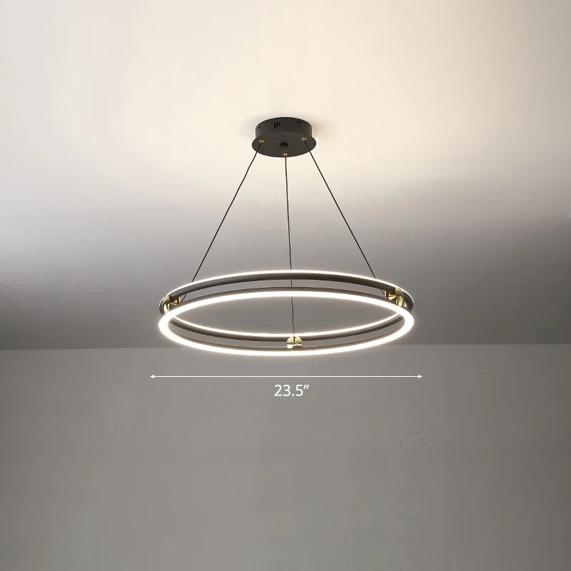 Zwart-witte cirkelkroonluchter, minimalistische aluminium LED-hanglamp voor eetkamer Clearhalo