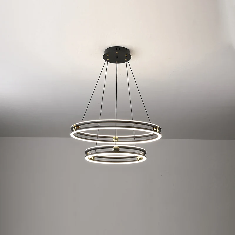 Zwart-witte cirkelkroonluchter, minimalistische aluminium LED-hanglamp voor eetkamer Clearhalo