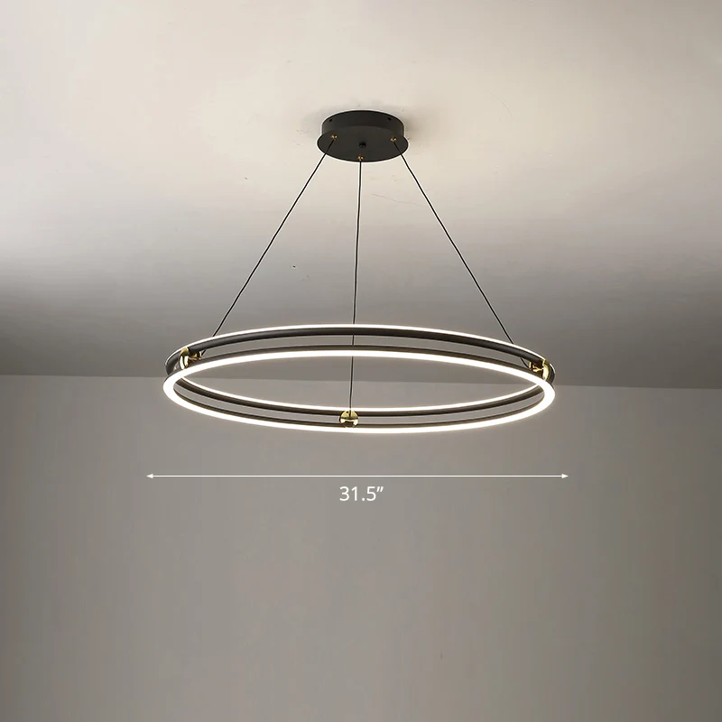 Zwart-witte cirkelkroonluchter, minimalistische aluminium LED-hanglamp voor eetkamer Clearhalo