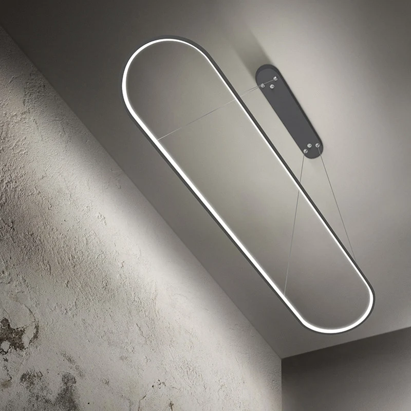Zwart/witte ellips hanglamp Simplicity 27"/35,5" L LED metalen eilandlamp boven eettafel Clearhalo