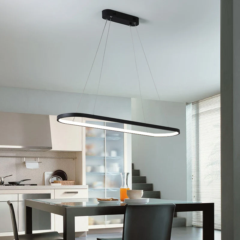 Zwart/witte ellips hanglamp Simplicity 27"/35,5" L LED metalen eilandlamp boven eettafel Clearhalo