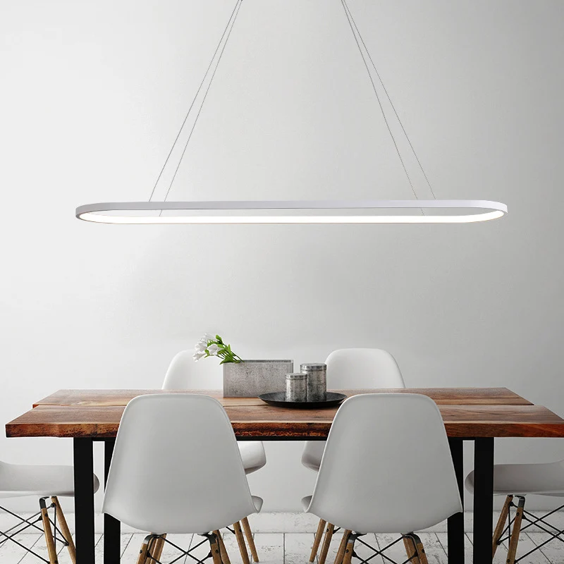 Zwart/witte ellips hanglamp Simplicity 27"/35,5" L LED metalen eilandlamp boven eettafel Clearhalo