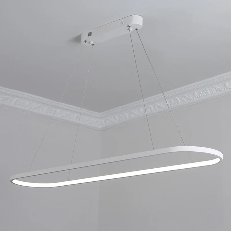 Zwart/witte ellips hanglamp Simplicity 27"/35,5" L LED metalen eilandlamp boven eettafel Clearhalo